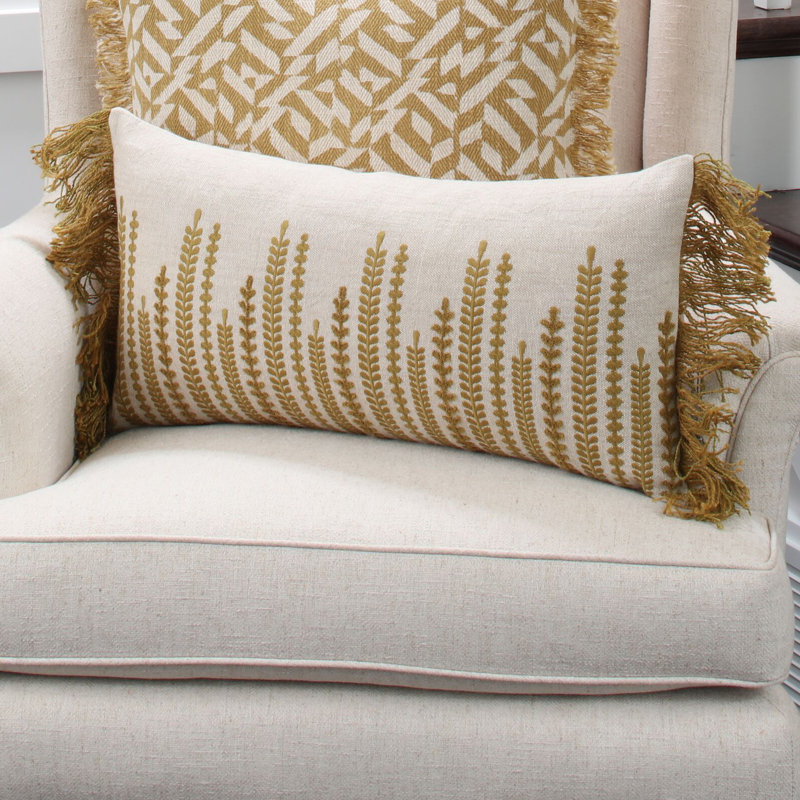 Alpine Embroidered Cotton Throw Pillow, Yellow