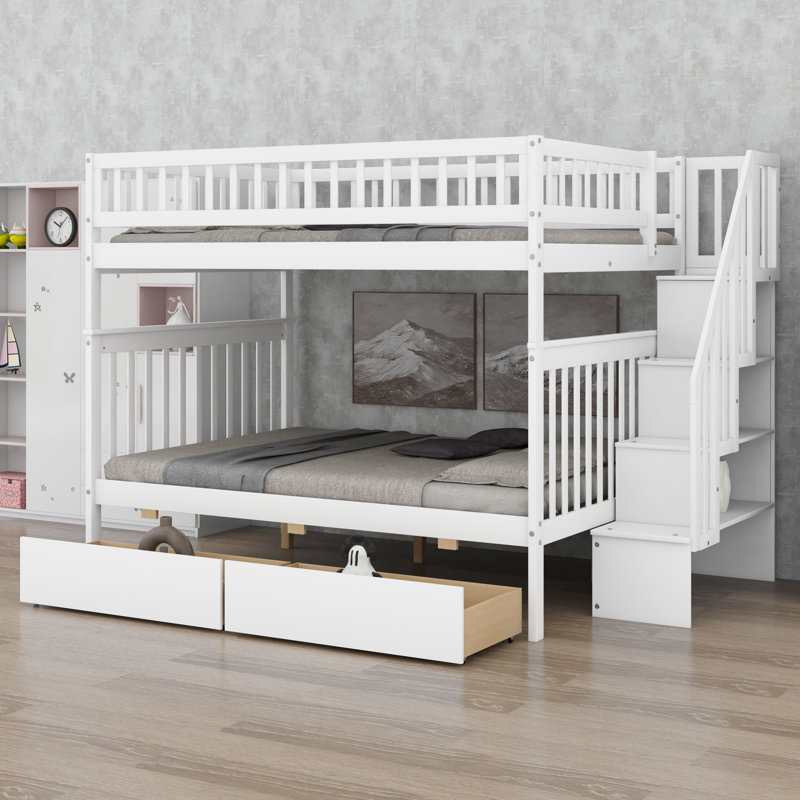 Bunk Bed Featuring Two Under-Bed Drawers, White