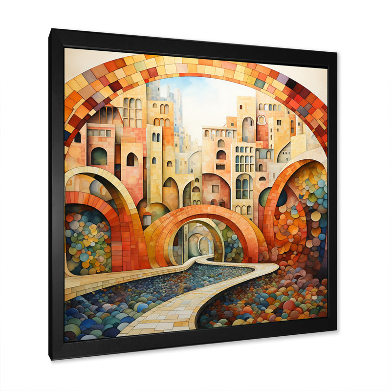 Orange Bridge Dynamic Archway Pointillism I, Cadre simple noir, H 30 po x l 30 po x P 1 po
