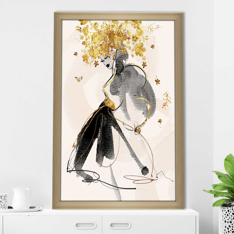 Gold Flower Girl 1 (Vertical) par By Jodi - impression, H 27,5 po x l 21,5 po x P 0,75 po, Encadrement champagne