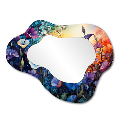Mauriello Colorful Morning Glory Morning Glory I - Morning Glory Cloud Unique Wall Mirror Decor, Traditional Asymmetrical Large Mirror, Printed Metal Art