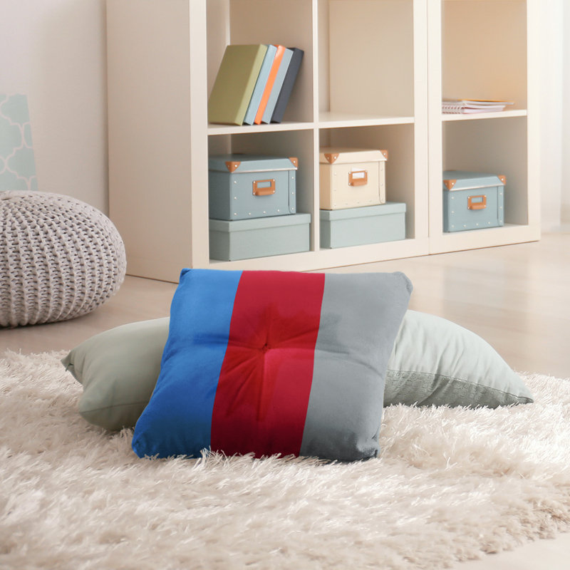  Coussin de sol touffeté, 30 po x 30 po, Côté gris / Milieu rouge