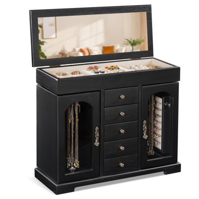 Boîte à bijoux 5 rangées avec miroir, présentoir à bijoux pour colliers