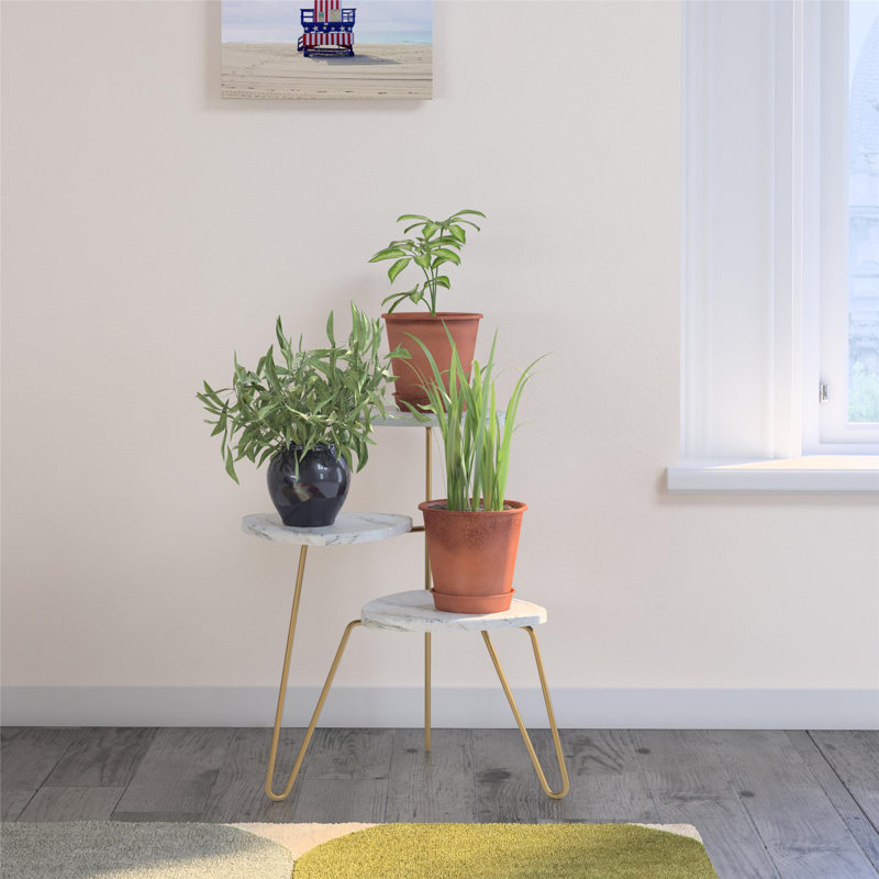 Styreman Plant Stand, White Marble/Gold