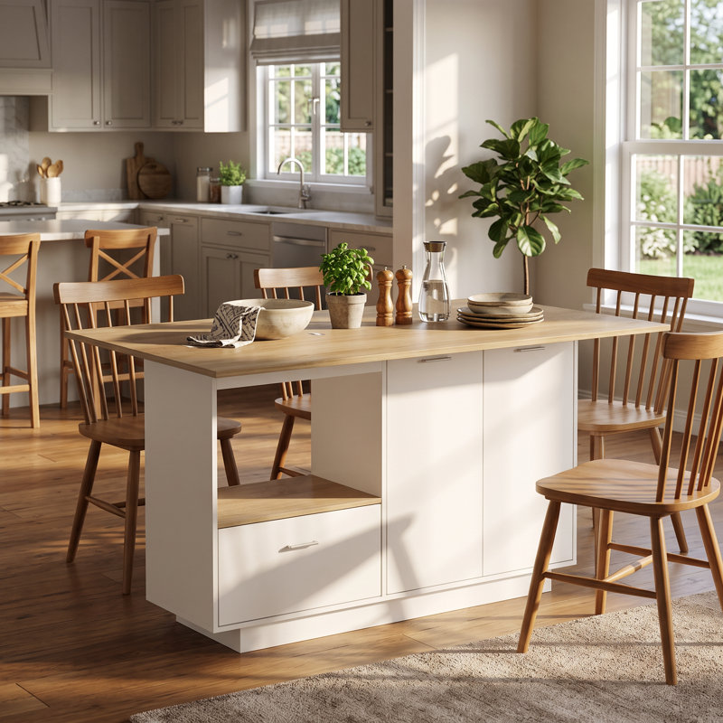 Extendable Counter Height Dining Table With Storage Cabinet And Drawer
