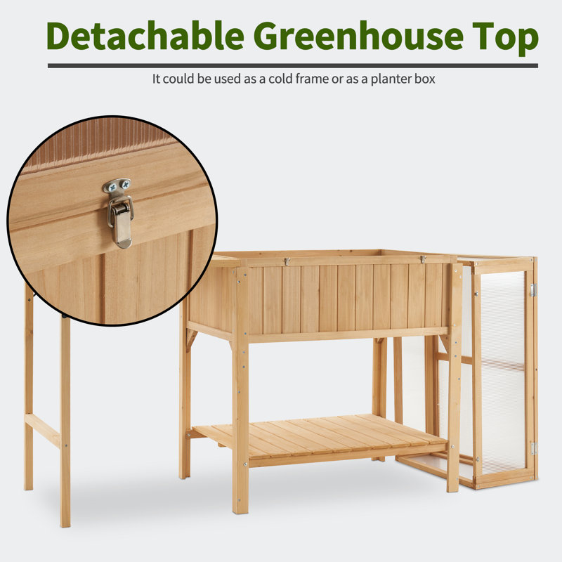 Natural Fir Wood Cold Frame Greenhouse with Foldable Potting Table