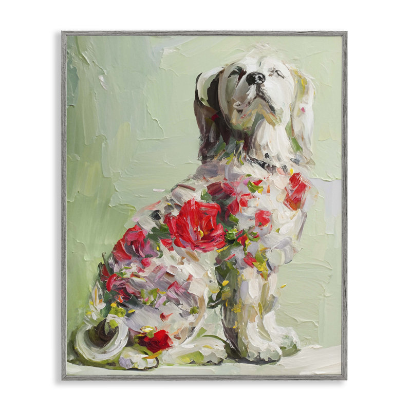 «Floral Daubed Dog», estampe numérique, conception par Lil 'Rue, H 14 po x l 11 po, Estampe numérique Farmhouse