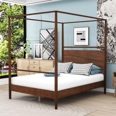 Wood Canopy Bed with Headboard