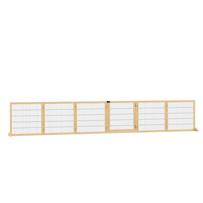 170" Freestanding Wooden Dog Gate. Foldable 6 Pet Barrier. Support Feet For Stability. For Home Doorways, Stairs. Natural Wood. Small Medium Dogs Barrier With Feet. House To Sized