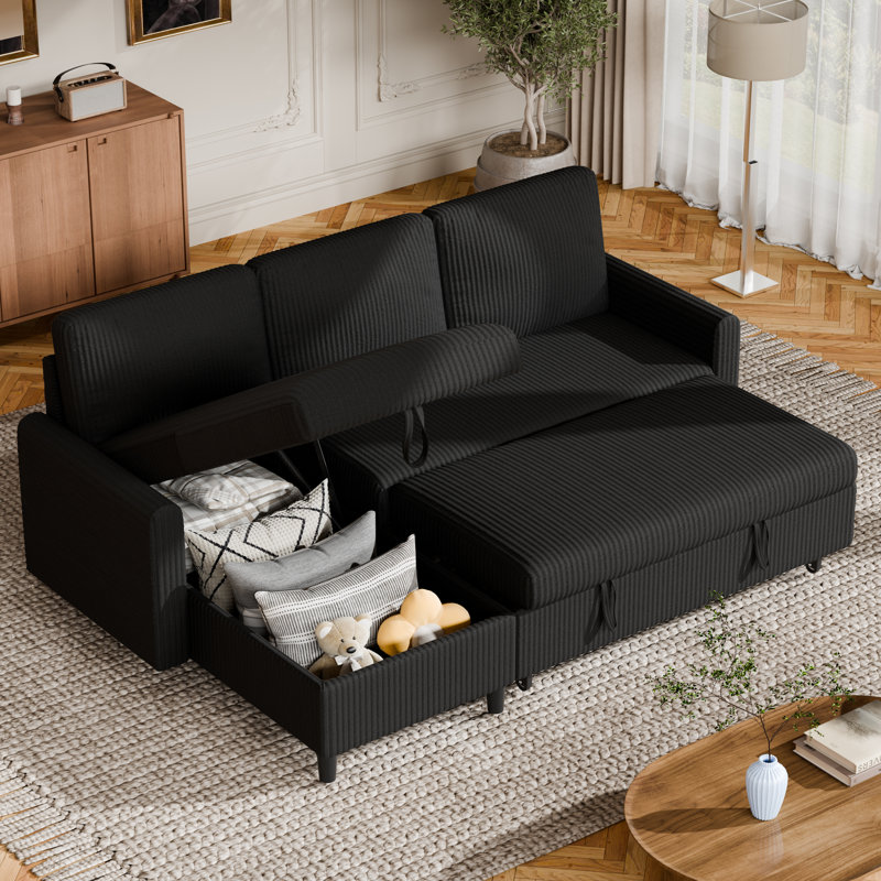 77.2" Upholstered Sleeper Sofa Bed, Black 