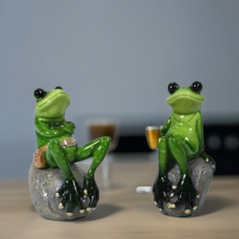 2-PC Set 4"H Frog Couple Chilling Figurine
