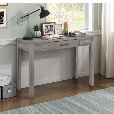 1pc Writing Desk With Drawer Built-In Power Outlet Charging Port Gray Finish Home Office Room Furniture Study Table