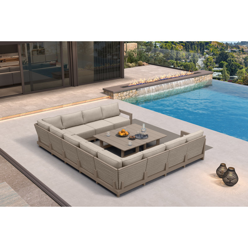 PURPLE LEAF Patio Furniture Set With 9.6" Thick Cushion And Soft Pillows Outdoor Sectional Sofas Modern Outdoor Conversation Sets For Yard Porch Deck, Khaki