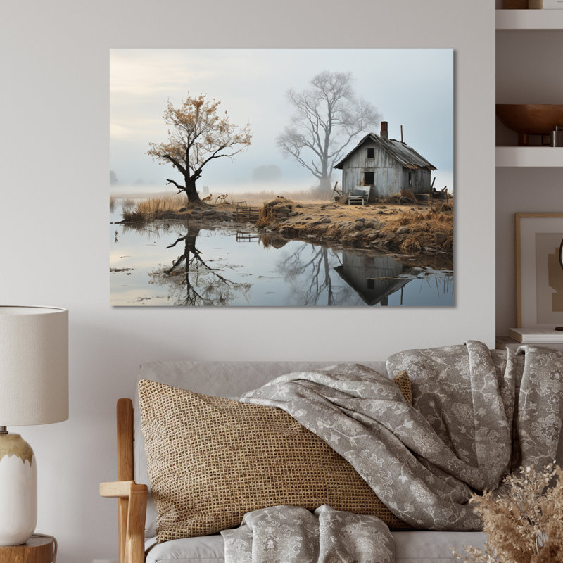 Grey Country Charm Misty Morning - impression sans cadre sur métal, H 16 po x l 32 po x P 1 po