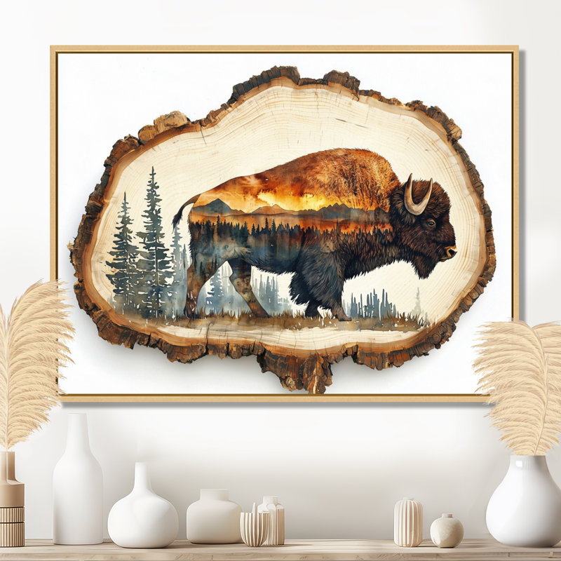 Marlison American Bison Portrait in Double Explosure Canyon III - Bison, art mural, H 24 po x l 32 po, Cadre flottant