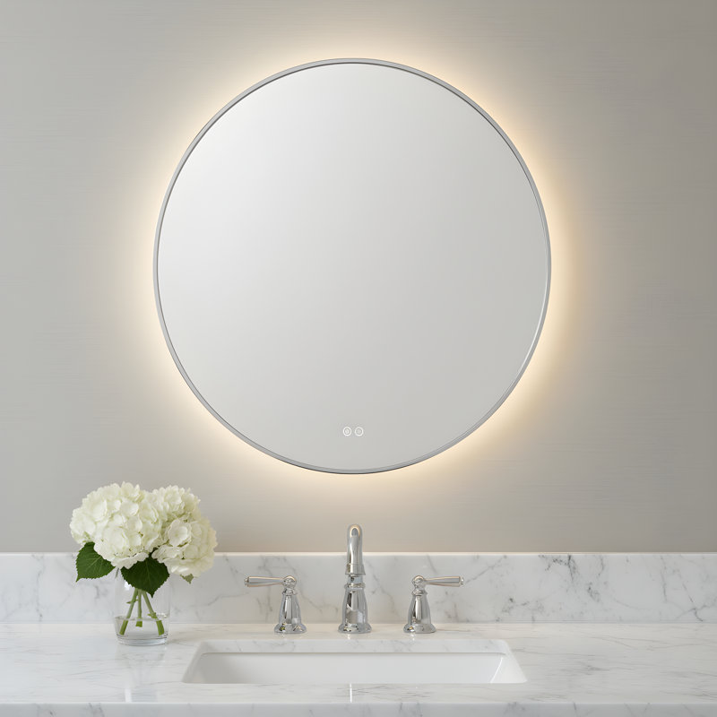 Miroir rond Cadre 36x36 de Génération Lighting , 36 po x 36 po, Chrome