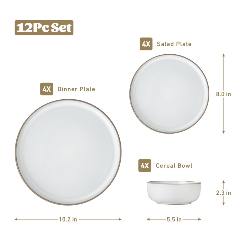 Stoneware Dinnerware - Set of 12, Snowy White