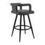 Tabouret de bar gris en similicuir et métal noir de 30 po avec pivot à 360 degrés, dossier ouvert respirant, rembourrage en mousse souple, repose-pieds pratique en métal, fonction pivotante, assise arrière, coussins rembourrés, pour