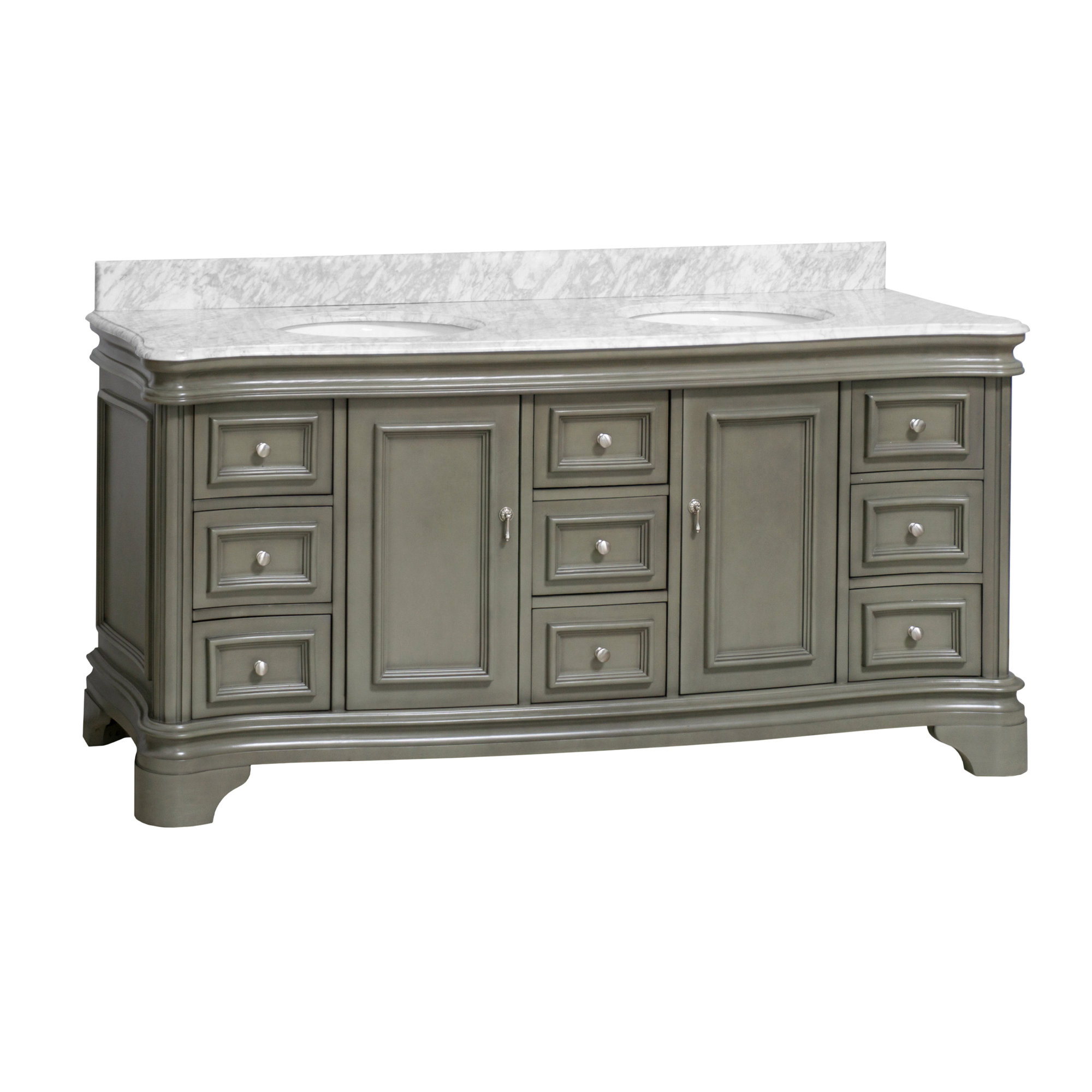 Twain 72" Double Bathroom Vanity Set, Carrara Marble, Weathered Gray