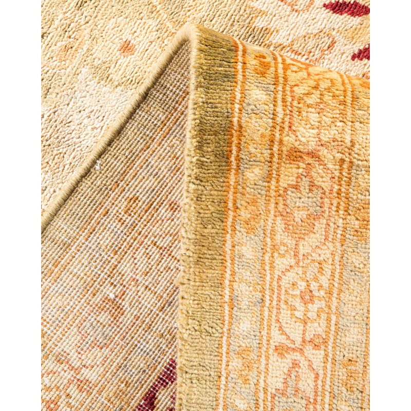 Tapis unique noué à la main ivoire / beige / olive / rouge Trimeka Eclectic 8 pi x 10 pi 2 po