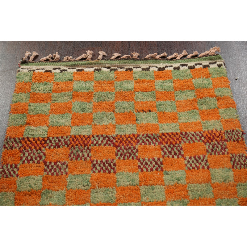 Tapis de couloir damier marocain en laine noué à la main 3 x 13