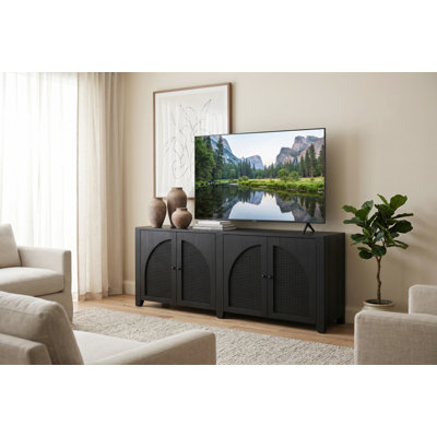 Meuble télé de style campagnard en bois massif de 70 po, centre de divertissement rustique et console multimédia avec armoires de rangement pour téléviseurs de 80 po ou moins