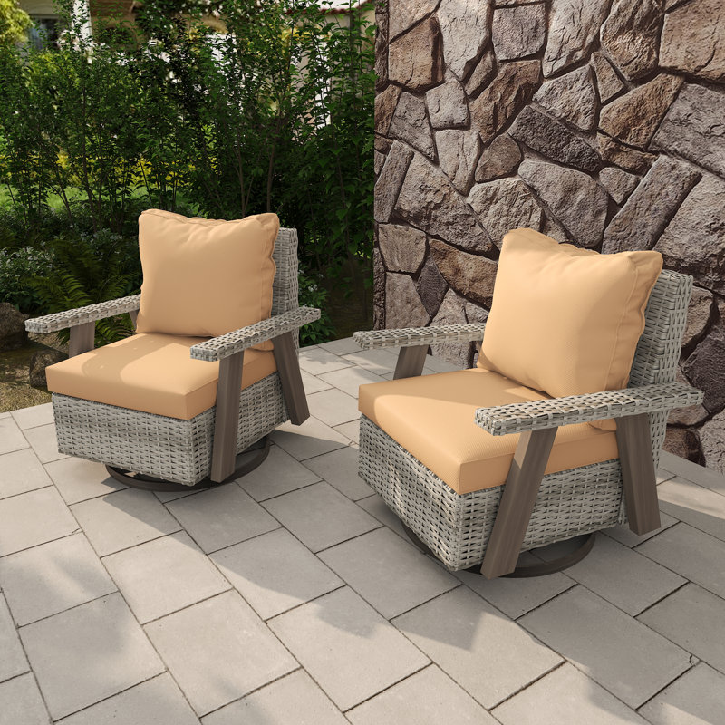 Lauma Outdoor Swivel Lounge Chair（Set of 2）, Tan