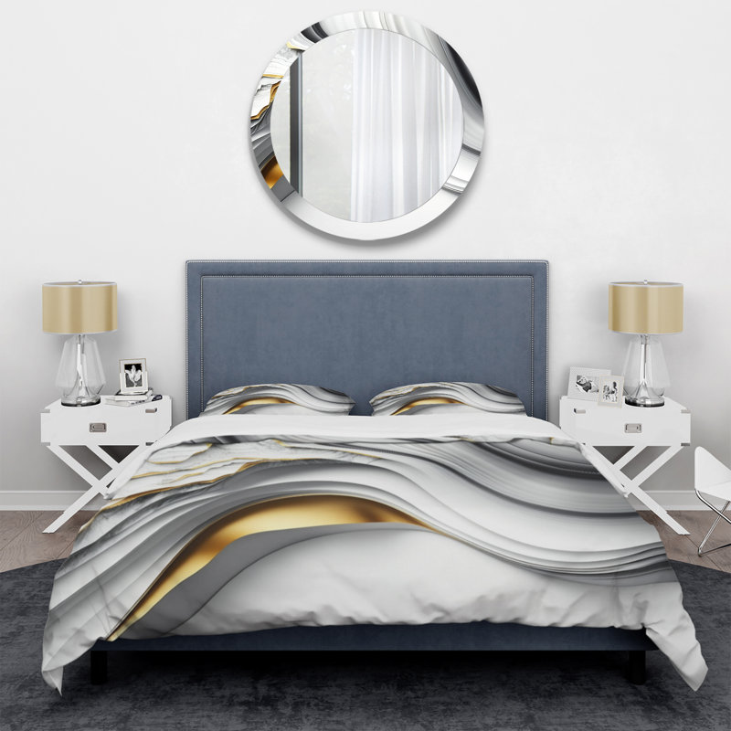 Ensemble de housse de couette Abstract Geode Waves Grey I BeddingMicrofiber / Polyester