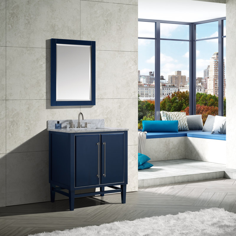 Miroir de salle de bain Donahue, H 32 po x l 24 po, Bleu marin / Argent