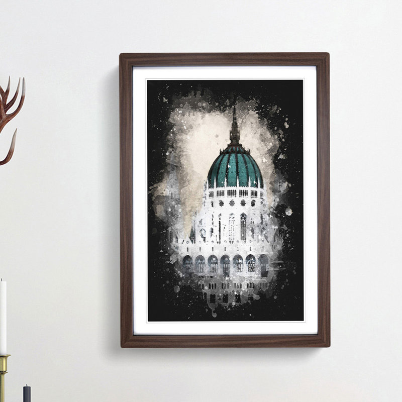 Parliament Building in Budapest - Picture Frame Graphic Art Print, Walnut Framed, 63cm H x 45cm W x 2cm D