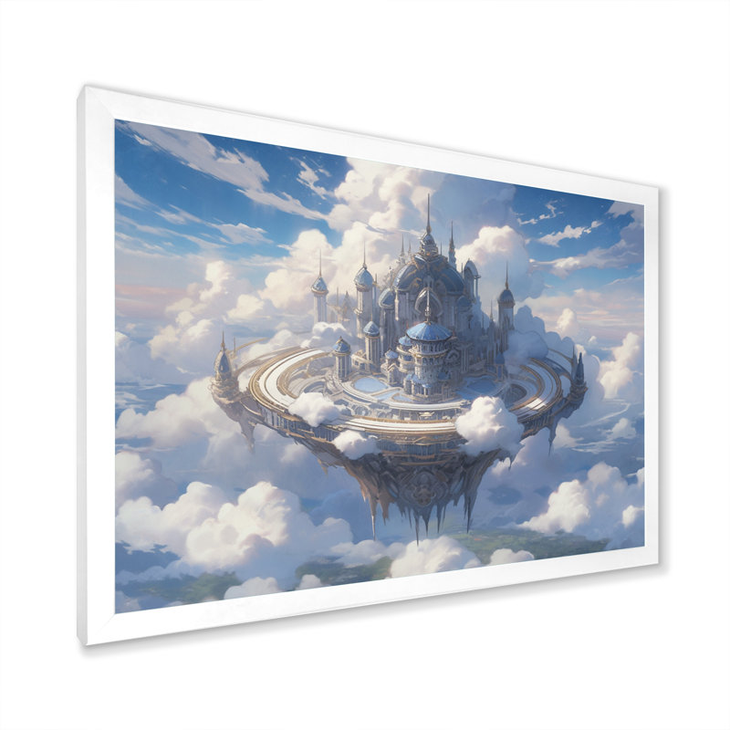 Château dans les nuages II sur toile, Cadre simple blanc, H 16 po x l 32 po x P 1 po