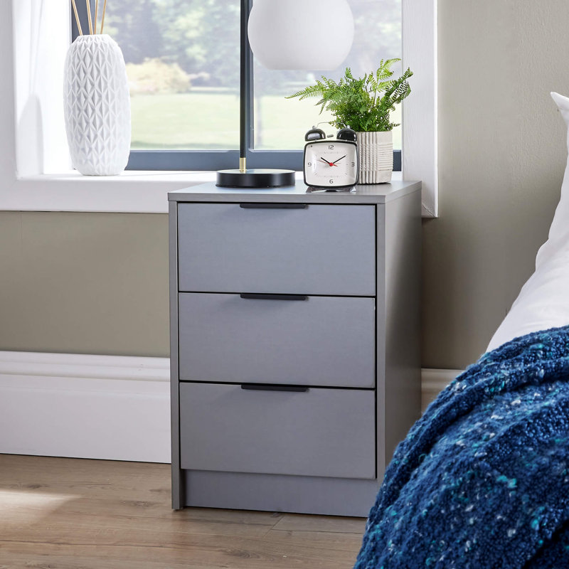 Phoenix 3 Drawer Bedside Table Storage Unit, Grey
