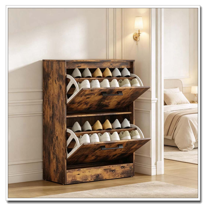 Armoire à chaussures rustique brun avec séparateurs réglables et profil mince
