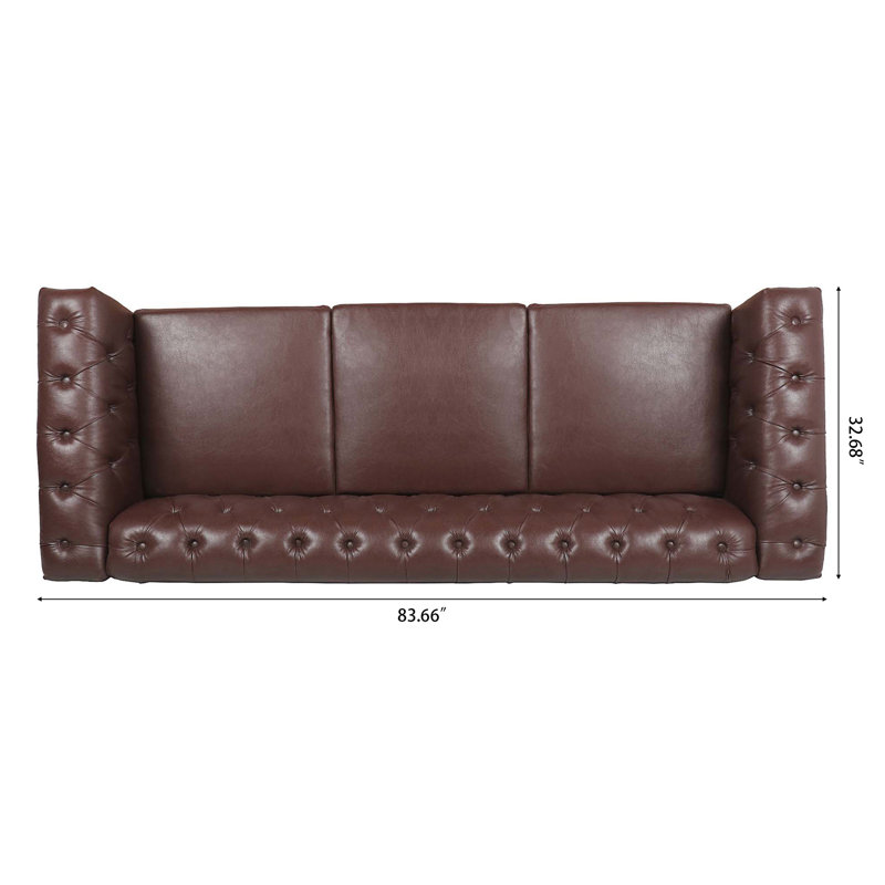 83.66 Inch Width Traditional  Square Arm Removable Cushion 3 Seater Sofa