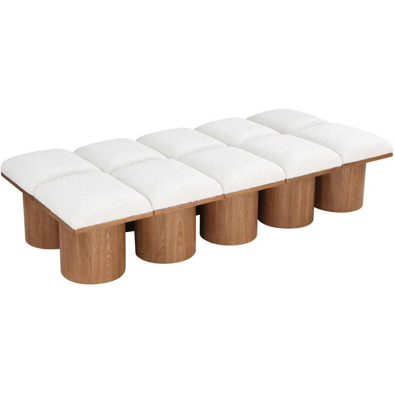 Husnan Boucle Upholstered Bench, 17.5" H x 77.5" W x 36" D, Walnut Brown, Cream Boucle Fabric