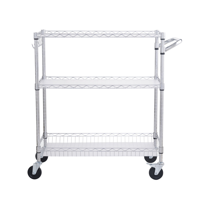 VEVOR 3-Tier Stainless Steel Utility Cart with Wheels and Hooks