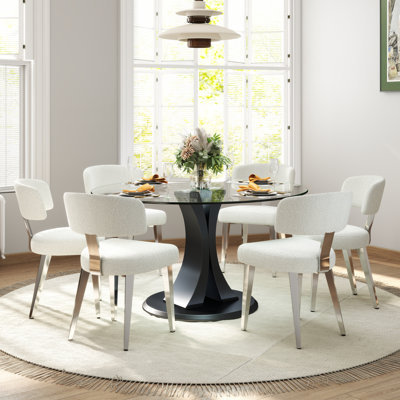 Round Pedestal Glass Dining Table Set