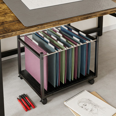 Rolling File Cart With Lockable Wheels, Hanging File Organizer For Letter Size Folders, Mobile Storage Cart With Sturdy Wood And Metal Frame For Home And Office