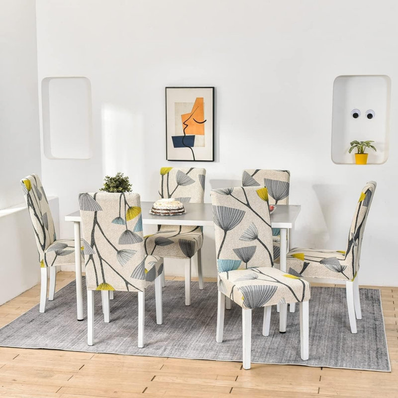 Box Cushion Dining Chair Slipcover, Polyester - Beige Floral