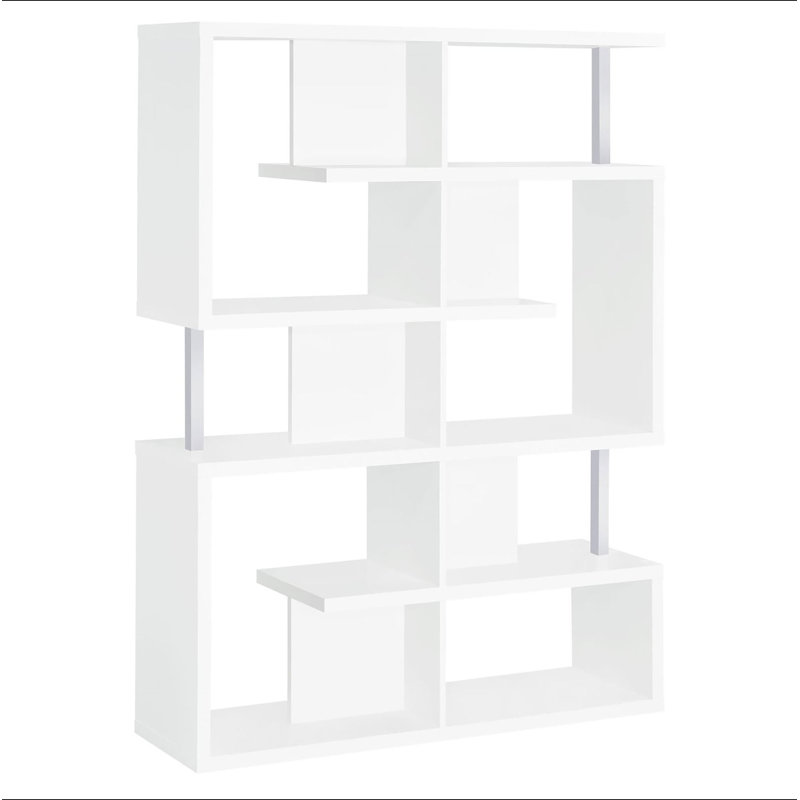 White and Chrome 5-Tier Geometric Bookcase