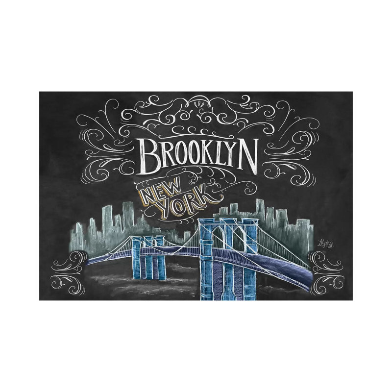 Brooklyn Bridge Ny Color par Lily & Val - Giclée sur toile tendue avec châssis, H 12 po x l 18 po x P 1,5 po