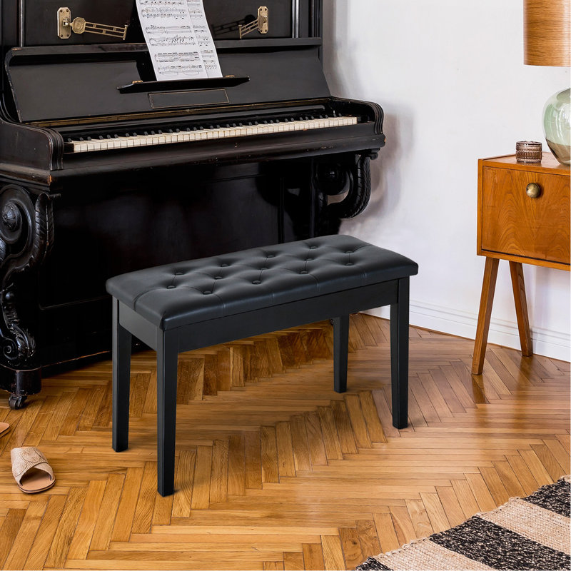 Banc de piano, banc de piano, fauteuil de piano en duo, Similicuir noir, Noir