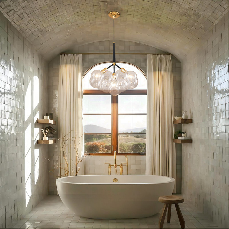4-light Clear Bubble Globe Modern Glass Ball Cluster Pendant Lighting