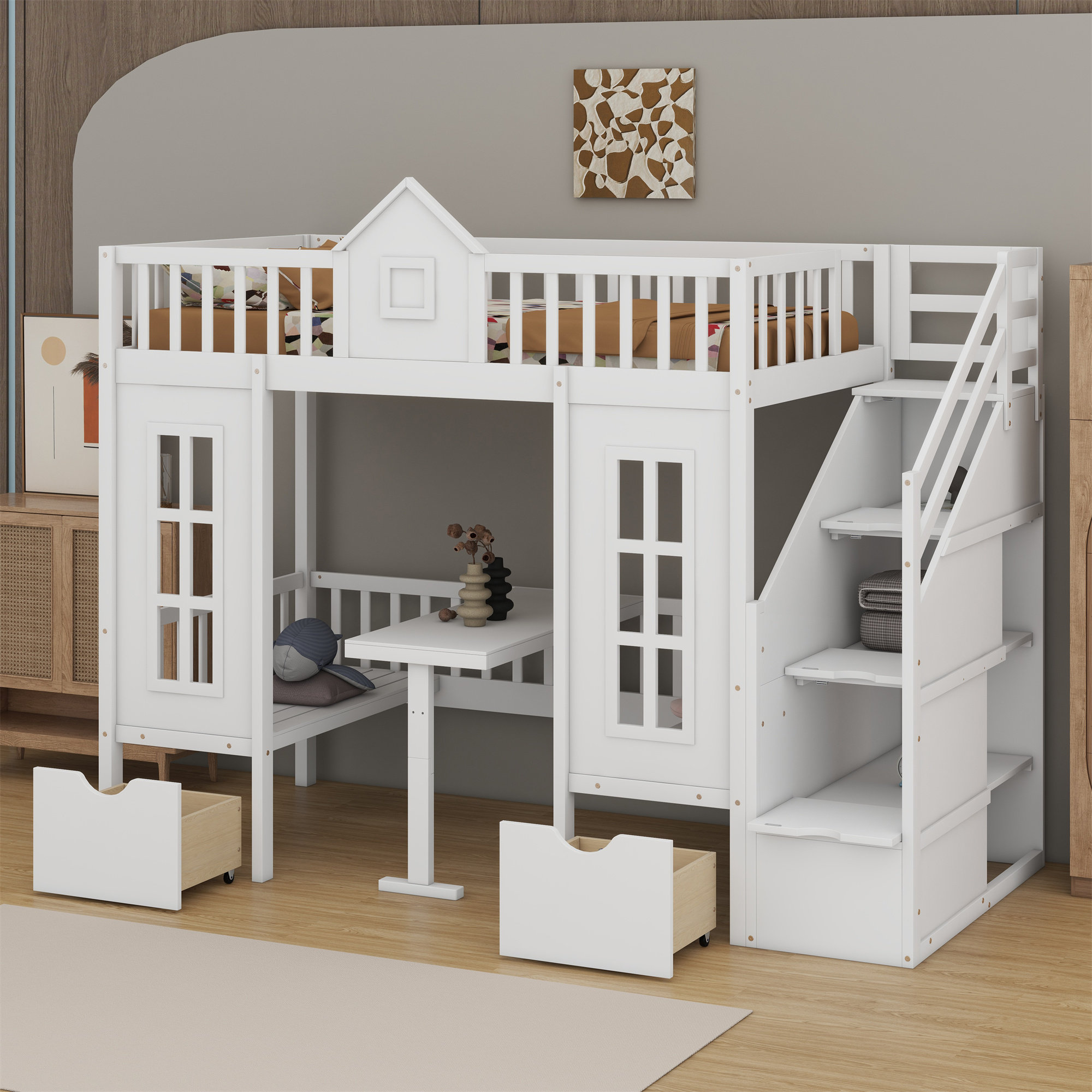 Latitude Run® Bunk Bed With Changeable Table, Bunk Bed Turn Into Upper