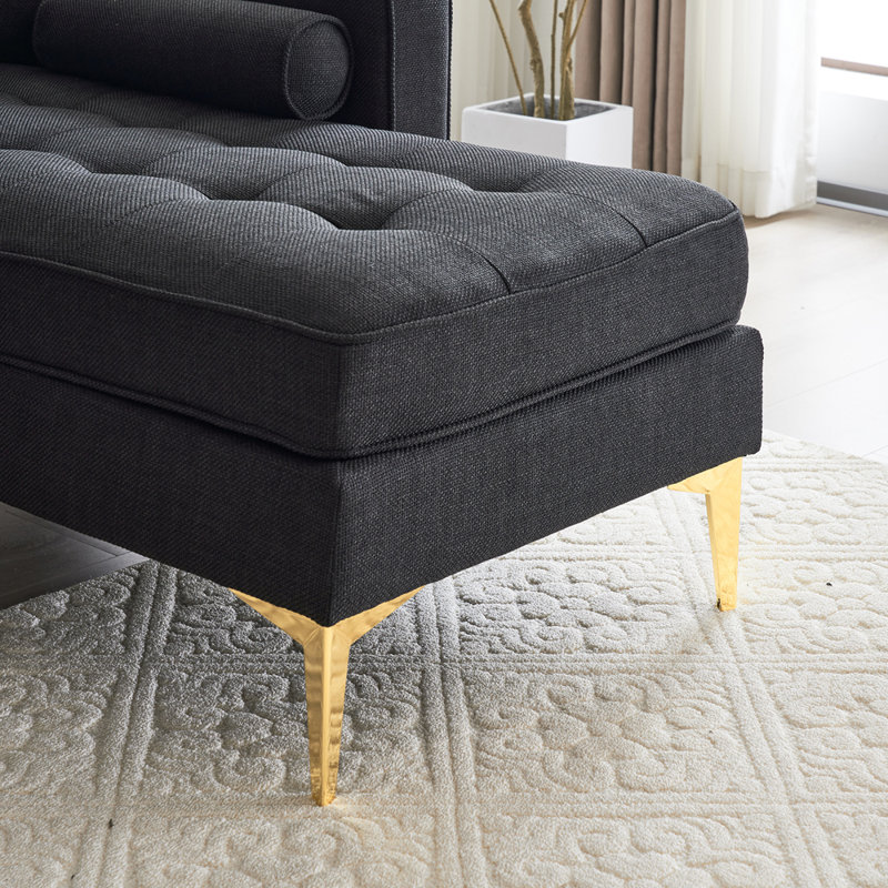 Upholstered 85.83'' Sofa & Chaise, Black 100% Linen