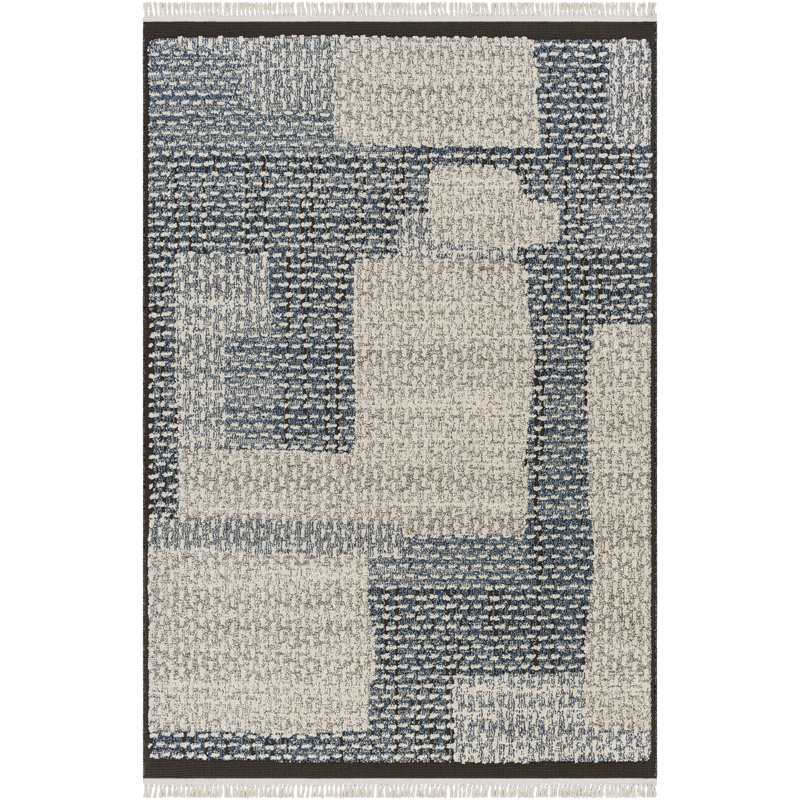 Diego Abstract Blue and Off-White Area Rug, Rectangle 5' x 8'