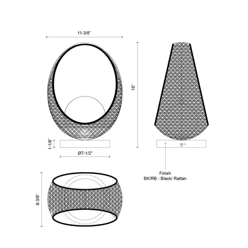 Lanai LED Table Lamp, 16" H x 11.38" W x 8.38" D