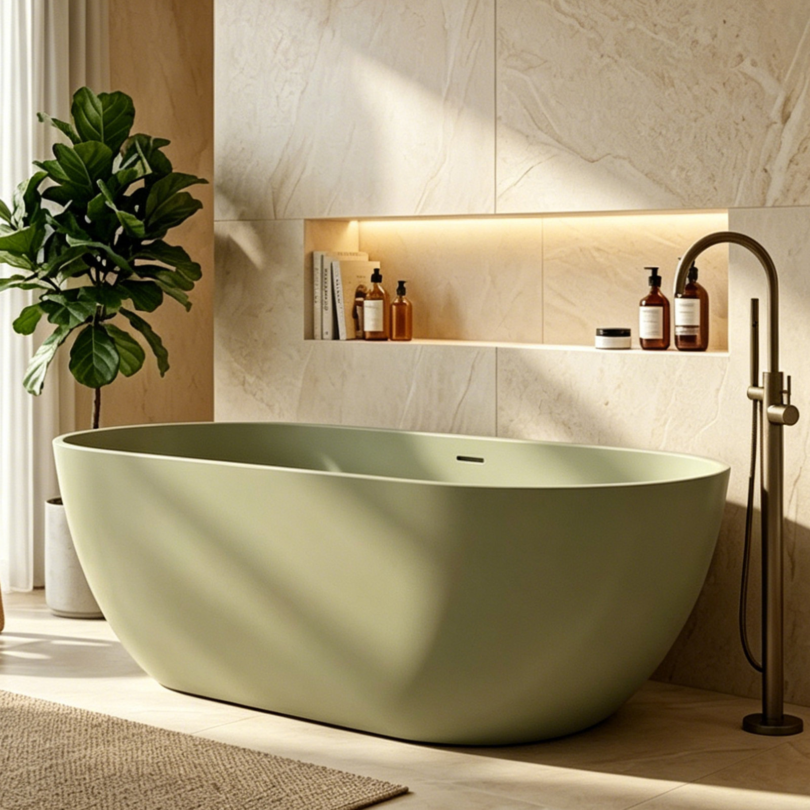Forma 69" Solid Surface Soaking Bathtub, Matte Sandston