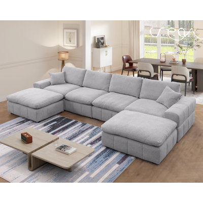 Canapé modulaire rembourré en U en chenille avec deux repose-pieds surdimensionnés