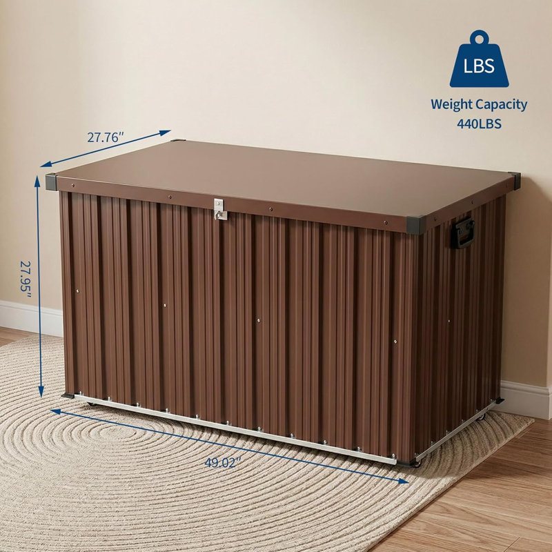150 Outdoor Metal Storage Box Gallon for Patio, Large Metal Deck Box Waterproof with Dual Gas Struts, Rolling Wheels and Handles, Steel Deck Box for Cushions, Tools, Pool Floats, Porch and Backyard